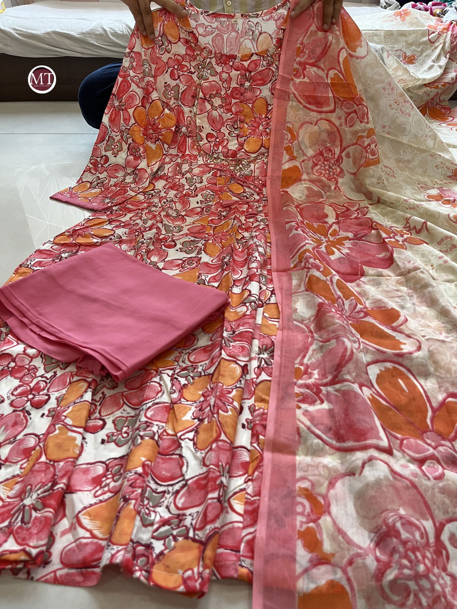 MT Designer Rayon Printed Anarkali Kurti With Bottom Dupatta Wholesale Price In Surat
